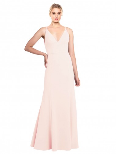 Buy Slim A-Line V-Neck Long Stretch Formal Crepe Bridesmaid Dress / Prom Dress with V-Back UK