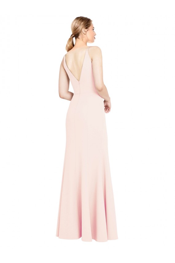 Buy Slim A-Line V-Neck Long Stretch Formal Crepe Bridesmaid Dress / Prom Dress with V-Back UK