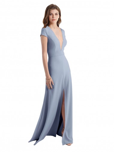 Buy Plunging V-Neck Cap Sleeves Stretch Crepe Bridesmaid Dress / Prom Dress with Front Slit UK