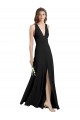 Buy Sleek Halter V-Neck Long A-Line Stretch Formal Crepe Bridesmaid Dress / Prom Dress with Front Slit UK