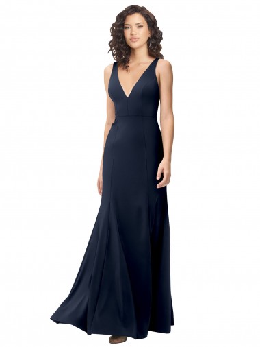 Buy Classic V-Neck Long Stretch Formal Crepe Bridesmaid Dress / Prom Dress with V-Back UK