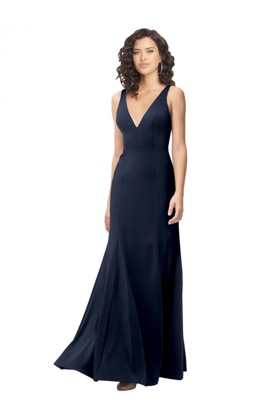 Buy Classic V-Neck Long Stretch Formal Crepe Bridesmaid Dress / Prom Dress with V-Back UK