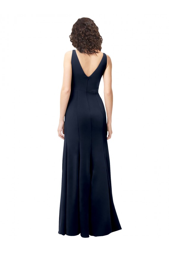 Buy Classic V-Neck Long Stretch Formal Crepe Bridesmaid Dress / Prom Dress with V-Back UK