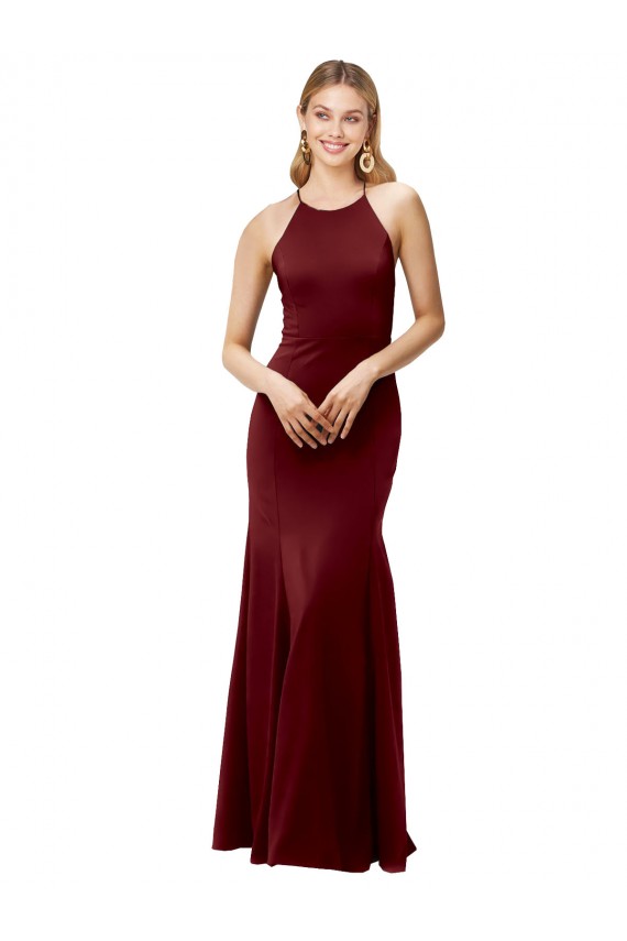 Buy Fit and Flare Halter Neckline Stretch Formal Crepe Bridesmaid Dress / Prom Dress with Strappy Back UK