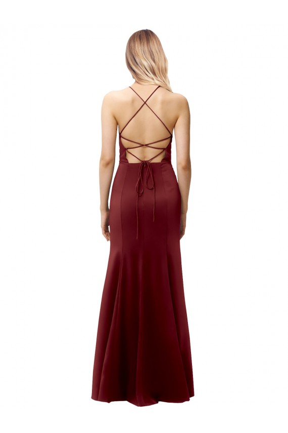 Buy Fit and Flare Halter Neckline Stretch Formal Crepe Bridesmaid Dress / Prom Dress with Strappy Back UK
