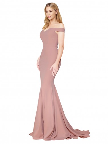 Buy Off the Shoulder Sweetheart Long Sweep Train Formal Crepe Bridesmaid Dress / Prom Dress UK