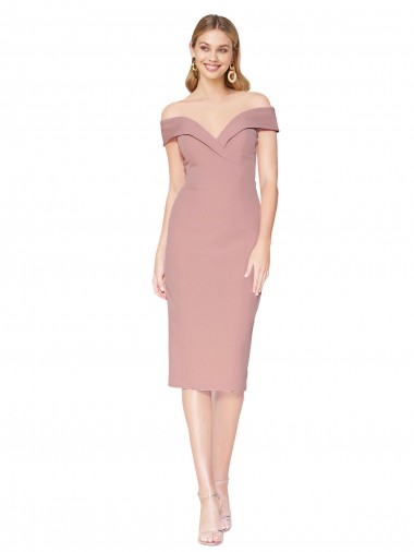 Buy Cocktail Knee Length Off the Shoulder Sweetheart Formal Crepe Bridesmaid Dress / Prom Dress UK