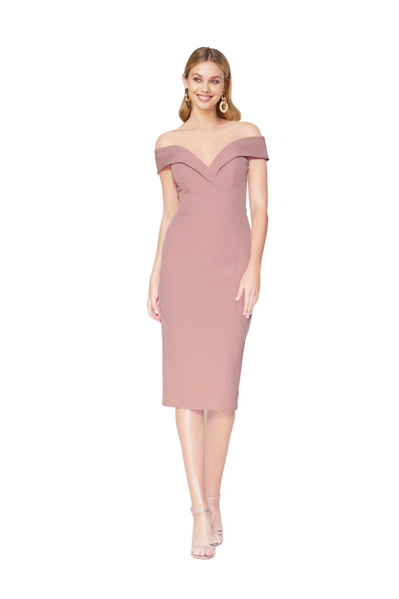 Buy Cocktail Knee Length Off the Shoulder Sweetheart Formal Crepe Bridesmaid Dress / Prom Dress UK