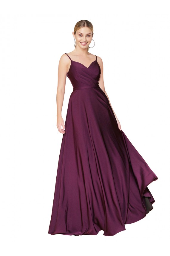 Buy High Neck Spaghetti Straps Long V-Back Formal Crepe Bridesmaid Dress / Prom Dress UK