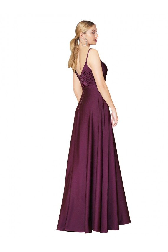 Buy High Neck Spaghetti Straps Long V-Back Formal Crepe Bridesmaid Dress / Prom Dress UK