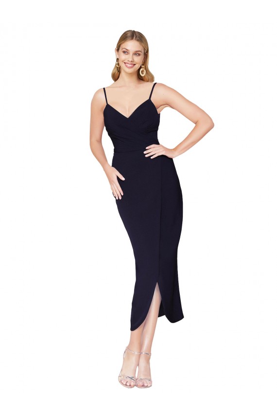 Buy High Neck Spaghetti Straps Formal Crepe Short Cocktail Wrap Bridesmaid Dress / Prom Dress UK