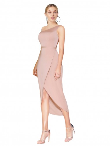Buy Knee Length One Shoulder Formal Crepe Short Wrap Bridesmaid Dress / Prom Dress UK