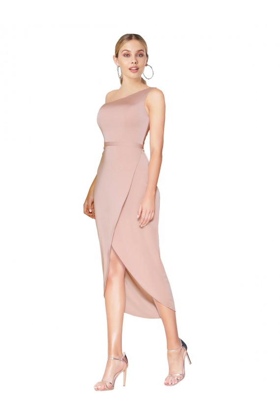 Buy Knee Length One Shoulder Formal Crepe Short Wrap Bridesmaid Dress / Prom Dress UK