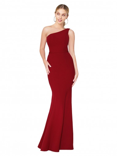 Buy One Shoulder Long High Neck Sleeveless Mermaid Formal Crepe Bridesmaid Dress / Prom Dress UK
