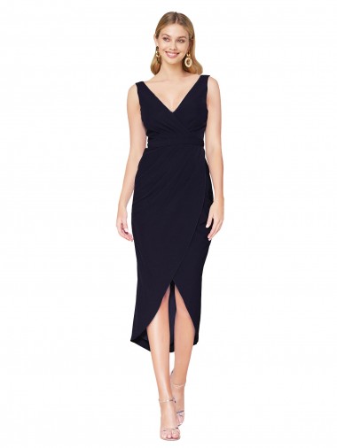 Buy Knee Length V-Neck Formal Crepe Short Cocktail Wrap Bridesmaid Dress / Prom Dress UK