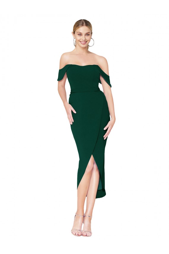 Buy Off the Shoulder Knee Length Formal Crepe Short Cocktail Wrap Bridesmaid Dress / Prom Dress UK
