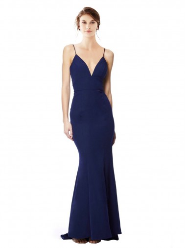 Buy Deep V-Neck Spaghetti Straps Mermaid Formal Crepe Bridesmaid Dress / Prom Dress UK