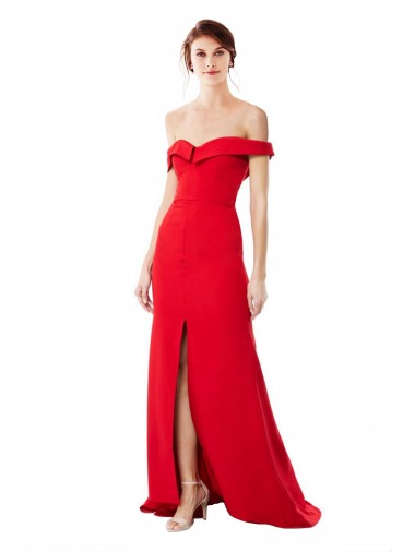Buy Off the Shoulder Chapel Train Formal Crepe Bridesmaid Dress / Prom Dress with Thigh-High slit UK