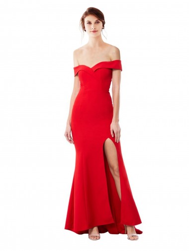 Buy Off the Shoulder Sweetheart Maxi Formal Crepe Bridesmaid Dress / Prom Dress With Thigh Split and Train UK