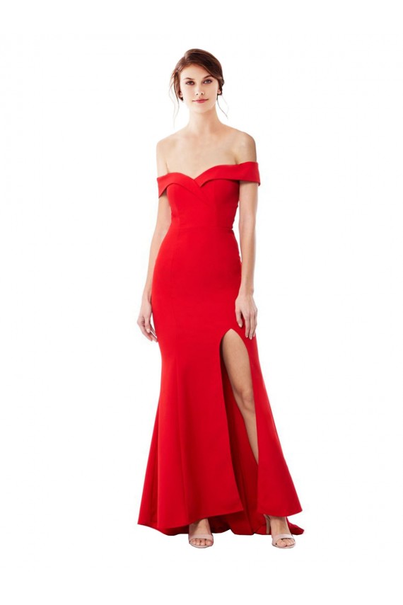 Buy Off the Shoulder Sweetheart Maxi Formal Crepe Bridesmaid Dress / Prom Dress With Thigh Split and Train UK