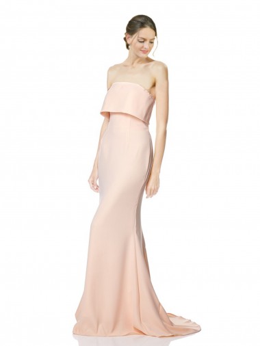 Buy High Neck Strapless Long Formal Crepe Maxi Bridesmaid Dress / Prom Dress with Overlay UK