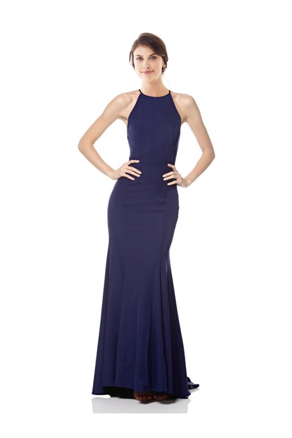 Buy High Neck Fishtail Formal Crepe Bridesmaid Dress / Prom Dress with Open Back Detail UK