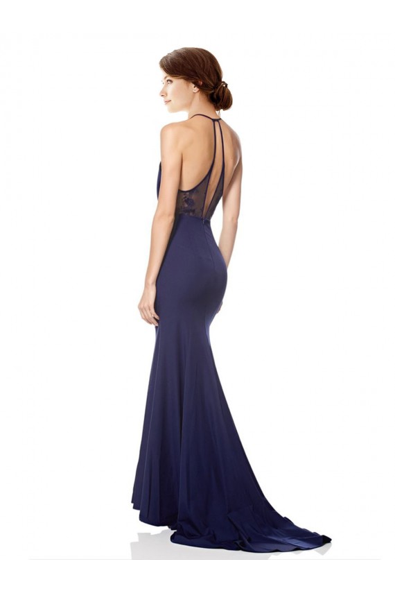 Buy High Neck Fishtail Formal Crepe Bridesmaid Dress / Prom Dress with Open Back Detail UK