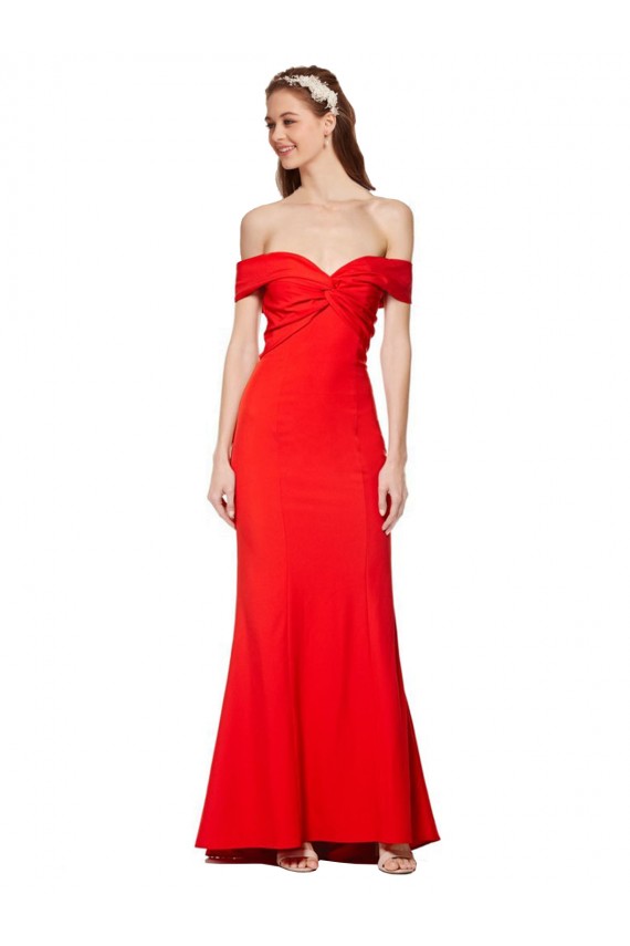 Buy Cross Front and Back Bardot Sleeveless Formal Crepe Maxi Bridesmaid Dress / Prom Dress UK