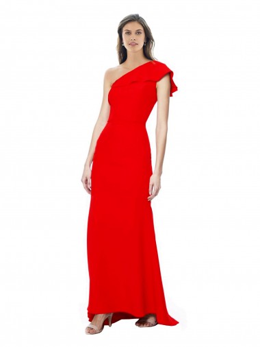 Buy High Neck Ruffle Frill One Shoulder Maxi Formal Crepe Bridesmaid Dress / Prom Dress UK