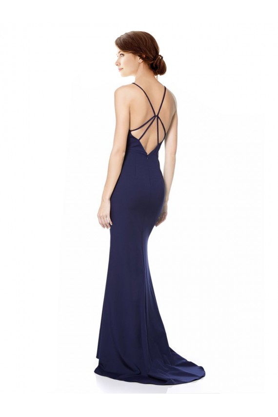 Buy Fishtail High Neck Maxi Formal Crepe Bridesmiad Dress with Strappy Back Detail UK