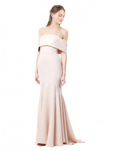Buy Mermaid Bardot Maxi Formal Crepe Bridesmiad Dress with Fishtail Train UK