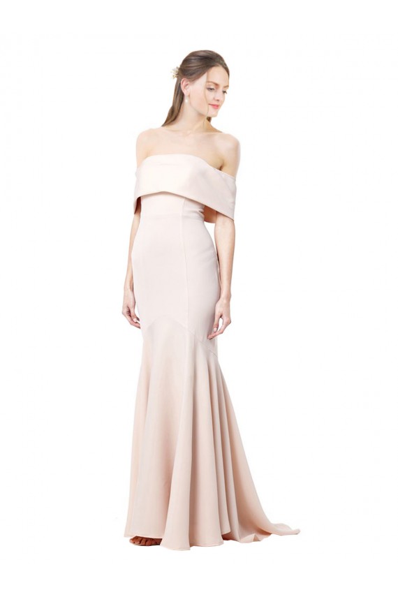Buy Mermaid Bardot Maxi Formal Crepe Bridesmiad Dress with Fishtail Train UK
