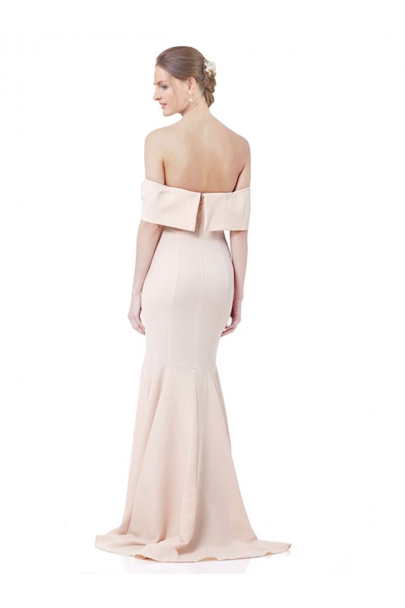 Buy Mermaid Bardot Maxi Formal Crepe Bridesmiad Dress with Fishtail Train UK