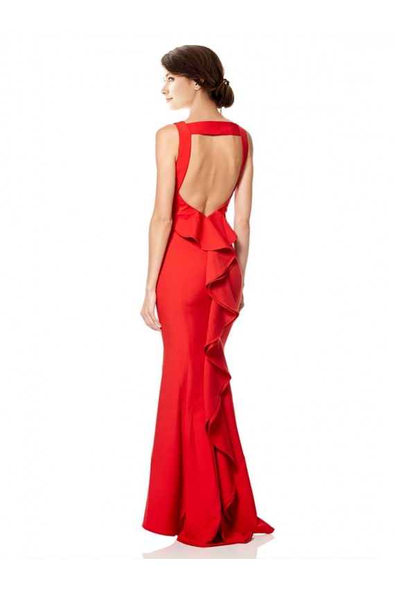 Buy High Neck Maxi Formal Crepe Bridesmiad Dress with Exaggerated Back Ruffle UK