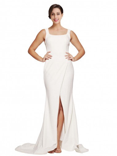Buy Square Neck Long Sheath Sweep Train Crepe Bridesmaid Dress / Prom Dress  UK