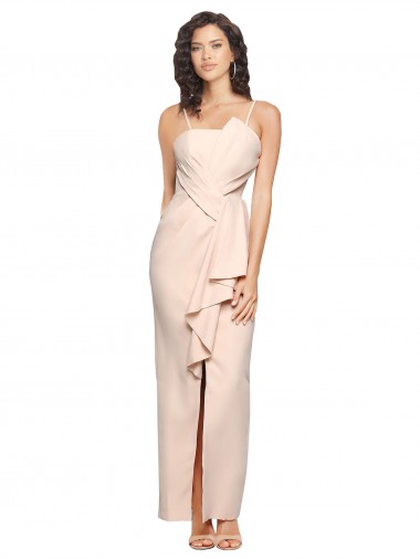 Buy Long Full Length Ruffles Strapless Low Back Crepe Bridesmaid Dress / Prom Dress with Straps UK