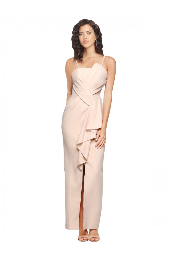 Buy Long Full Length Ruffles Strapless Low Back Crepe Bridesmaid Dress / Prom Dress with Straps UK