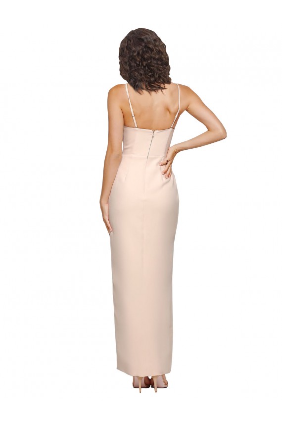 Buy Long Full Length Ruffles Strapless Low Back Crepe Bridesmaid Dress / Prom Dress with Straps UK
