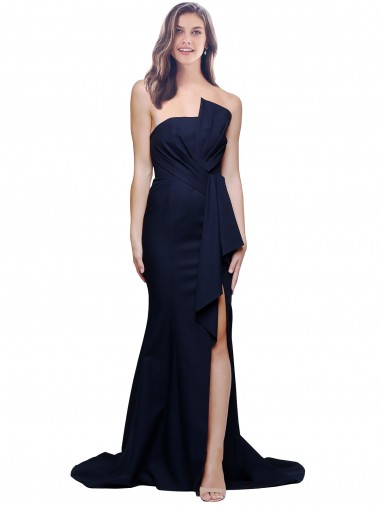 Buy Long Strapless Sweep Train Low Back Crepe Bridesmaid Dress / Prom Dress UK