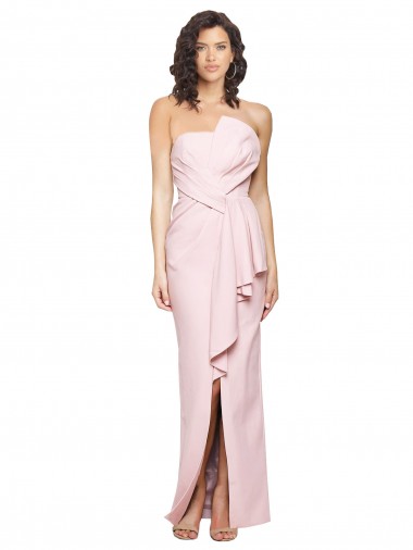 Buy Strapless Long Full Length Ruffles Low Back Formal Crepe Bridesmaid Dress / Prom Dress UK