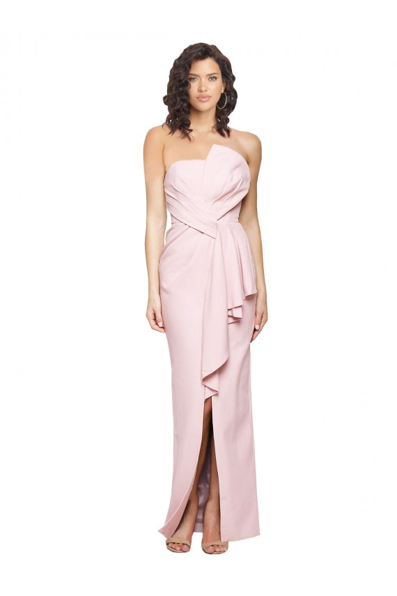 Buy Strapless Long Full Length Ruffles Low Back Formal Crepe Bridesmaid Dress / Prom Dress UK