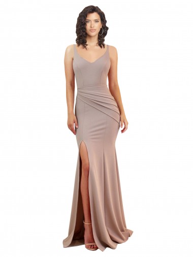 Buy Fishtail Shape V-Neck Formal Crepe Bridesmaid Dress / Prom Dress with Slit UK