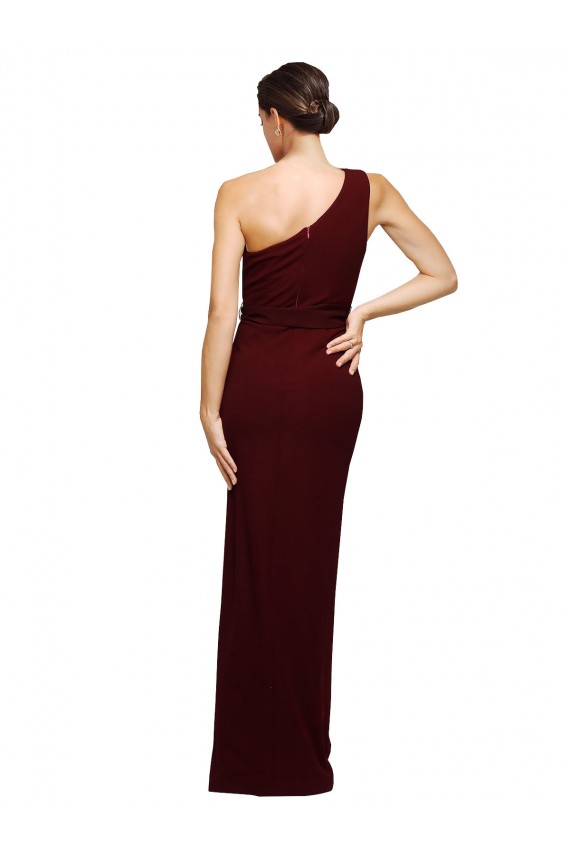 Buy One Shoulder Sheath Formal Crepe Bridesmaid Dress / Prom Dress with High Side Split UK
