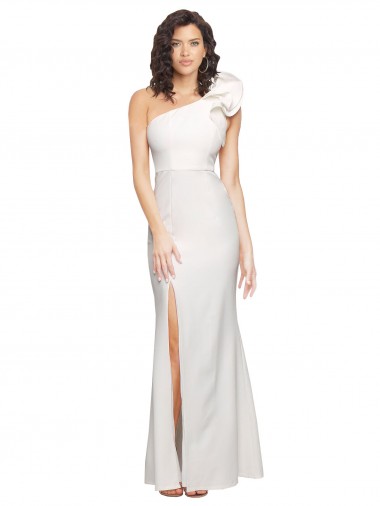 Buy One Shoulder Long Full Length Formal Crepe Bridesmaid Dress / Prom Dress with Ruffles and Side Split UK