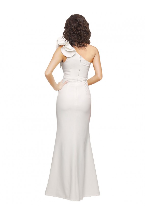 Buy One Shoulder Long Full Length Formal Crepe Bridesmaid Dress / Prom Dress with Ruffles and Side Split UK