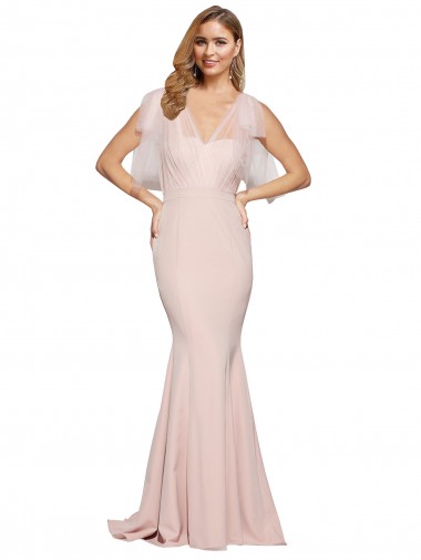 Buy Double Bow Full Length Sweetheart Formal Crepe Bridesmaid Dress / Prom Dress with Tulle Overlay UK
