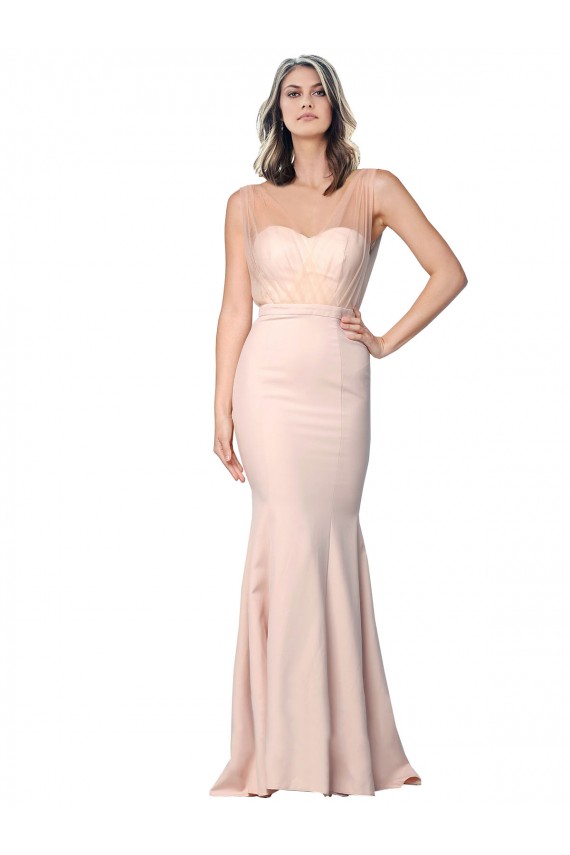 Buy Full Length Sweetheart Formal Crepe Bridesmaid Dress / Prom Dress with Tulle Overlay UK