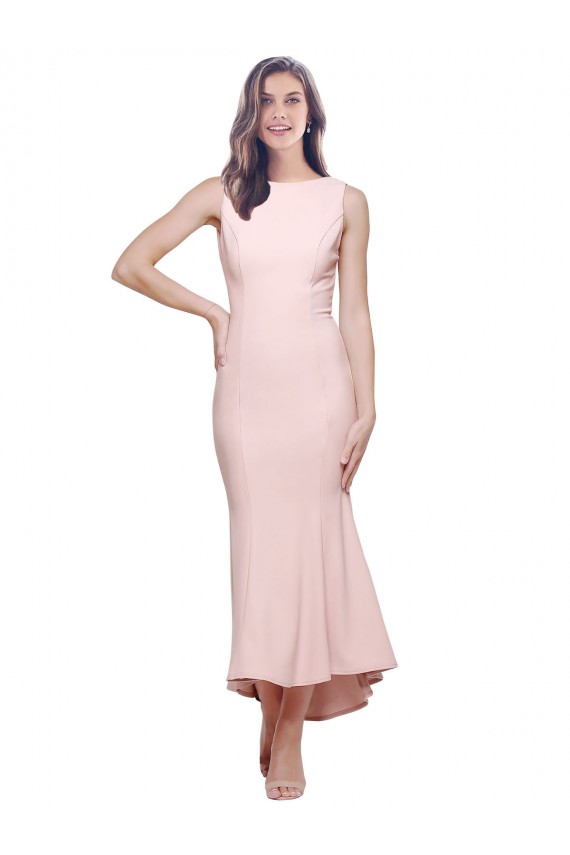 Buy High Neck Low V-Back Cocktail Midi Length Formal Crepe Bridesmaid Dress / Prom Dress UK