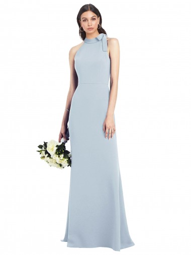 Buy Halter Bow Neck Open Back Soft Full Length Trumpet Bridesmaid Dress / Prom Dress UK