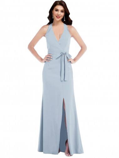 Buy Open Back Halter Maxi Formal Crepe Bridesmaid Dress / Prom Dress with Draped Bow UK